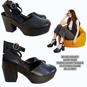 BLACK MARY JANE PLATFORM CHUNKY WHITE MOUNTAIN CLOG SANDALS 8 NEW🖤